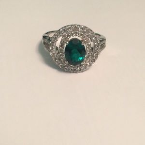 Sterling Silver, Emerald, Diamond Fashion Ring💚